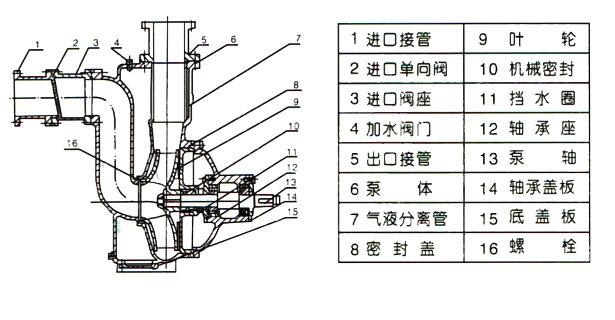 ZW型自吸式無堵塞排污泵(結構圖)